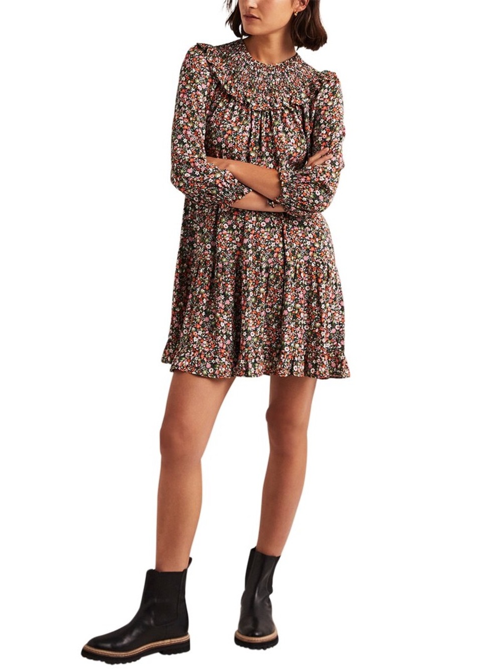 Boden NWT Smocked Yoke Tiered Dress Multi Floret Meadow Size 6
